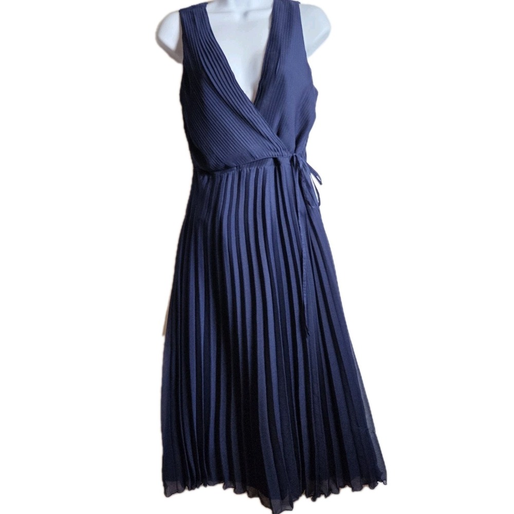 ASOS Navy Blue Pleated Sleeveless Wrap Midi Dress  Size 6 Wedding‎ Guest Flowy